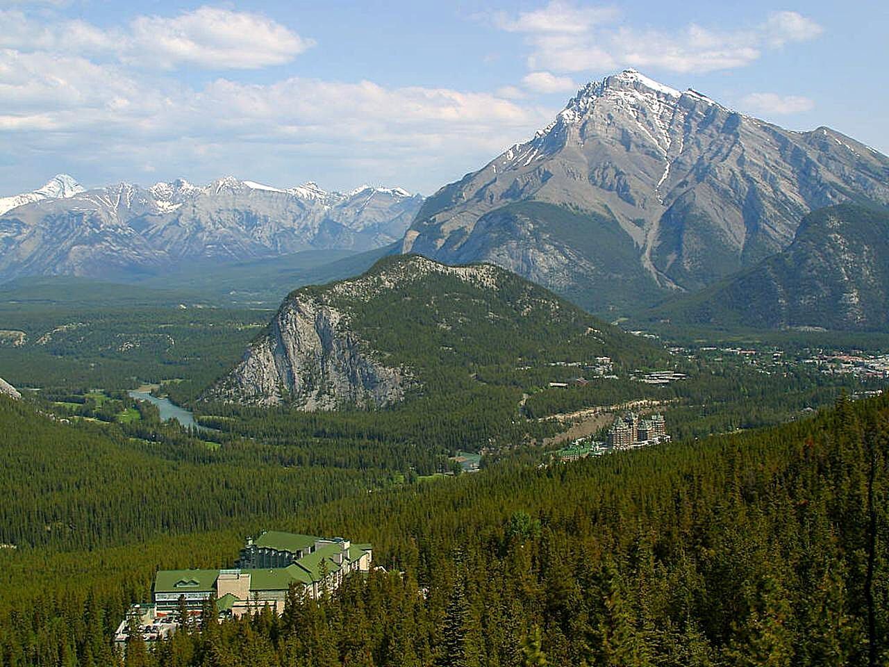 Spring-like view from the gondola over Banff forest